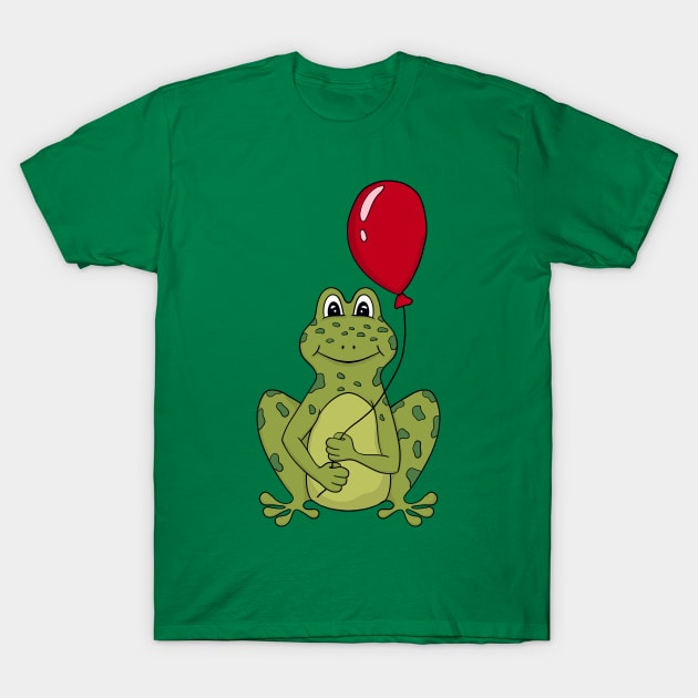 Cutest frog with red balloon T-Shirt by DenesAnnaDesign